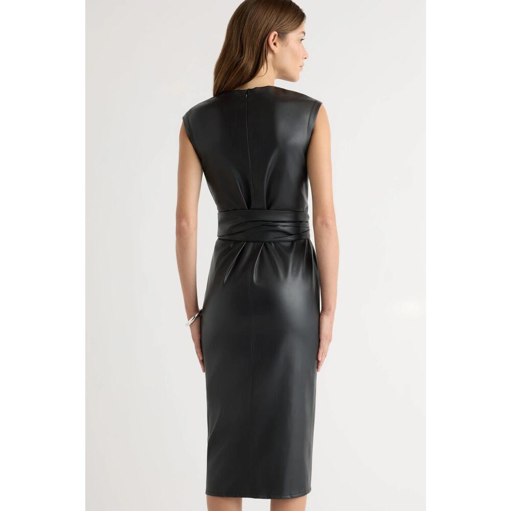 Modern Citizen Pilar Vegan Leather Tie-Front Dress Sleeveless Black LBD - Picture 2 of 12